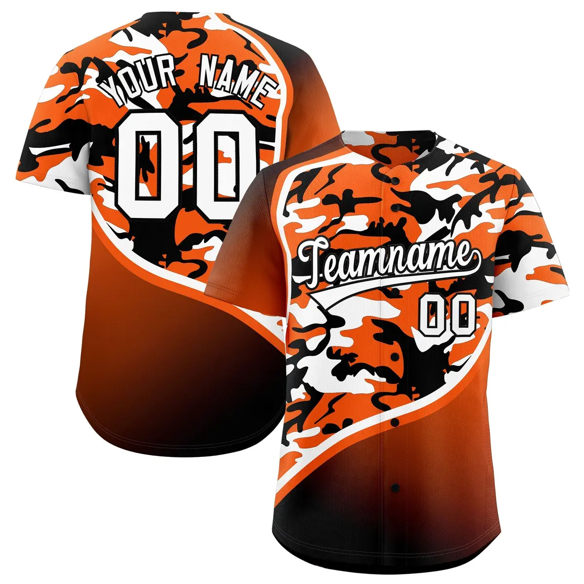 Orange White Black Camo Gradient Fashion Baseball Jersey