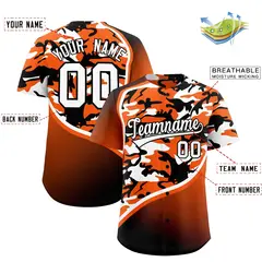 Orange White Black Camo Gradient Fashion Baseball Jersey 2