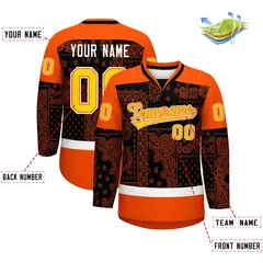 Orange White Black Cashew Flower Graffiti V-Neck Hockey Jersey 2