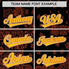 Orange White Black Cashew Flower Graffiti V-Neck Hockey Jersey 3