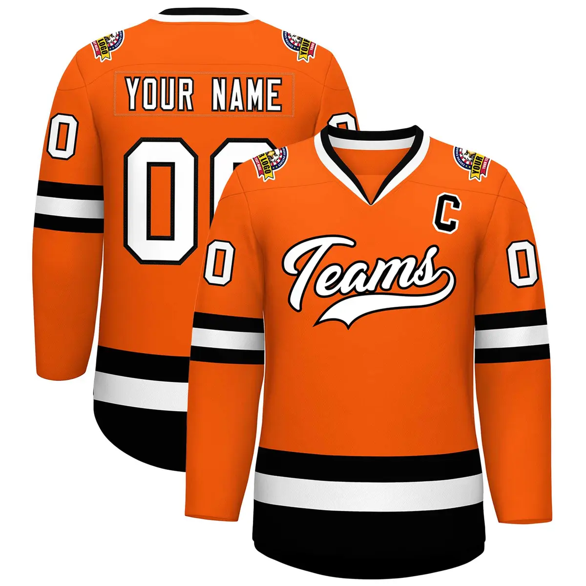 Orange White-Black Classic Hockey Jersey
