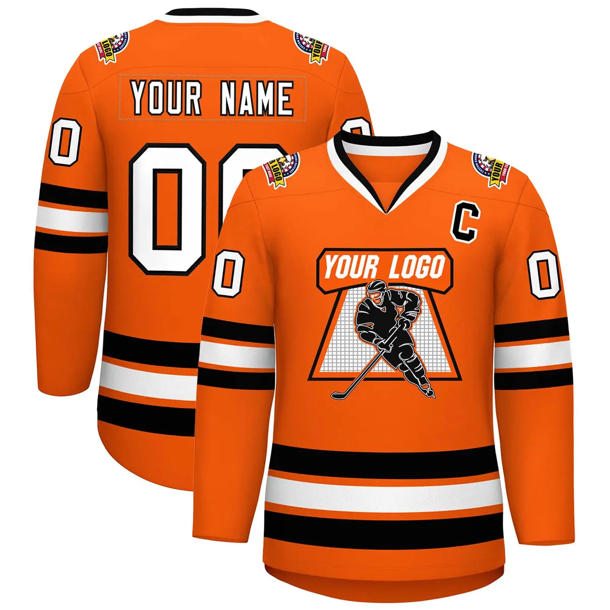Orange White-Black Classic Hockey Jersey
