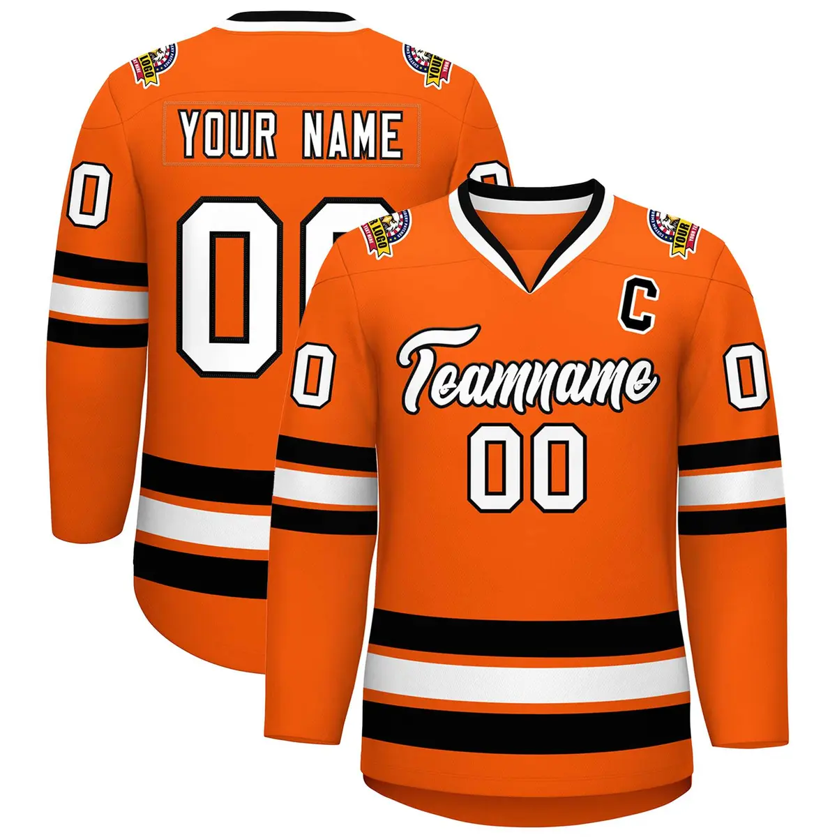 Orange White-Black Classic Hockey Jersey