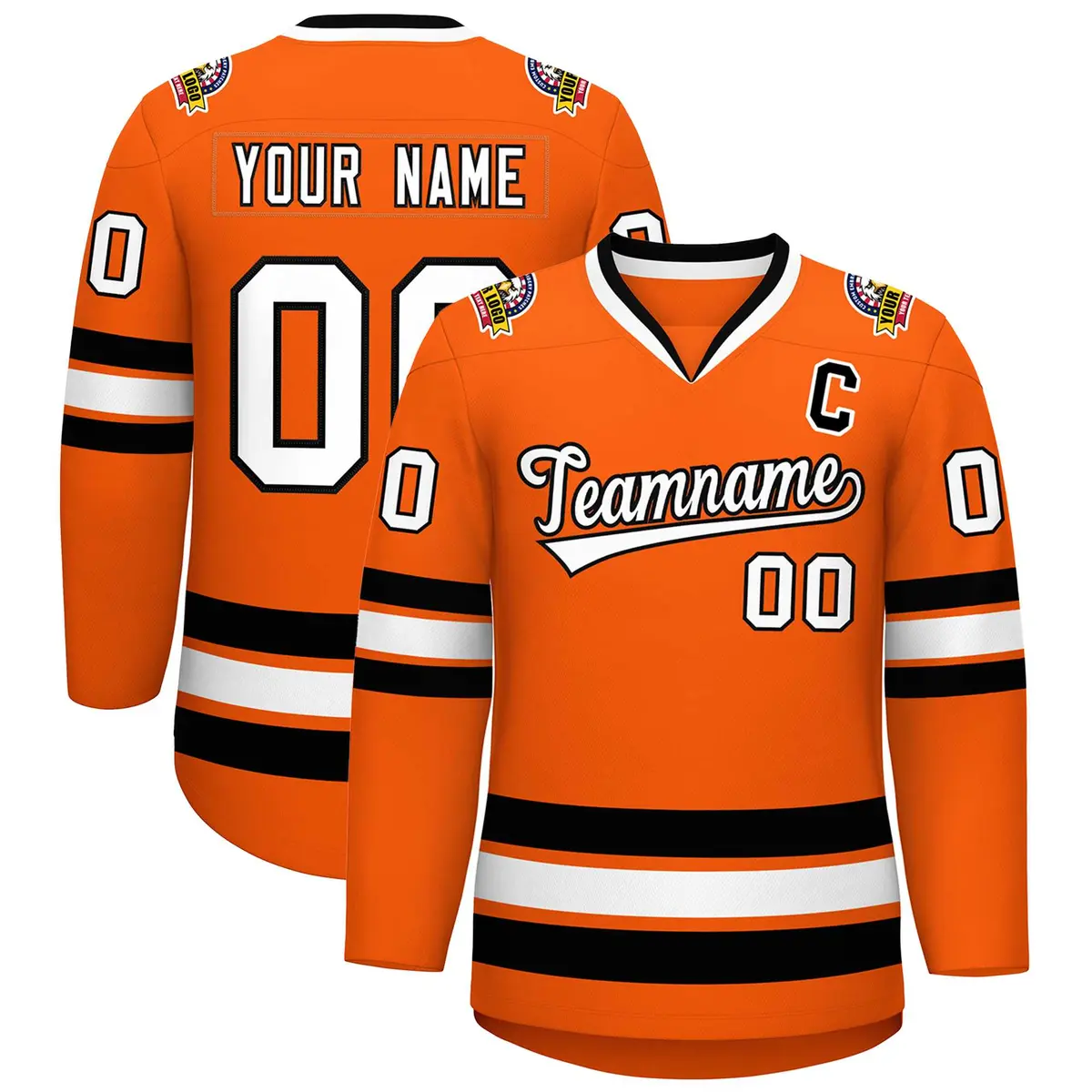 Orange White-Black Classic Hockey Jersey