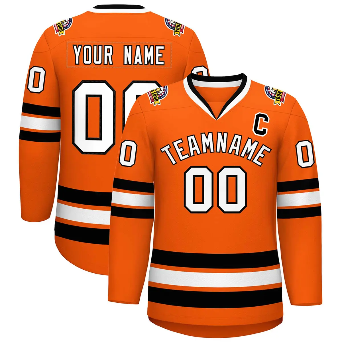 Orange White-Black Classic Hockey Jersey