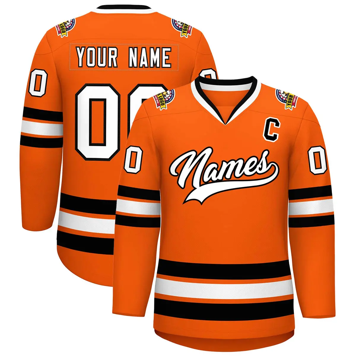 Orange White-Black Classic Hockey Jersey