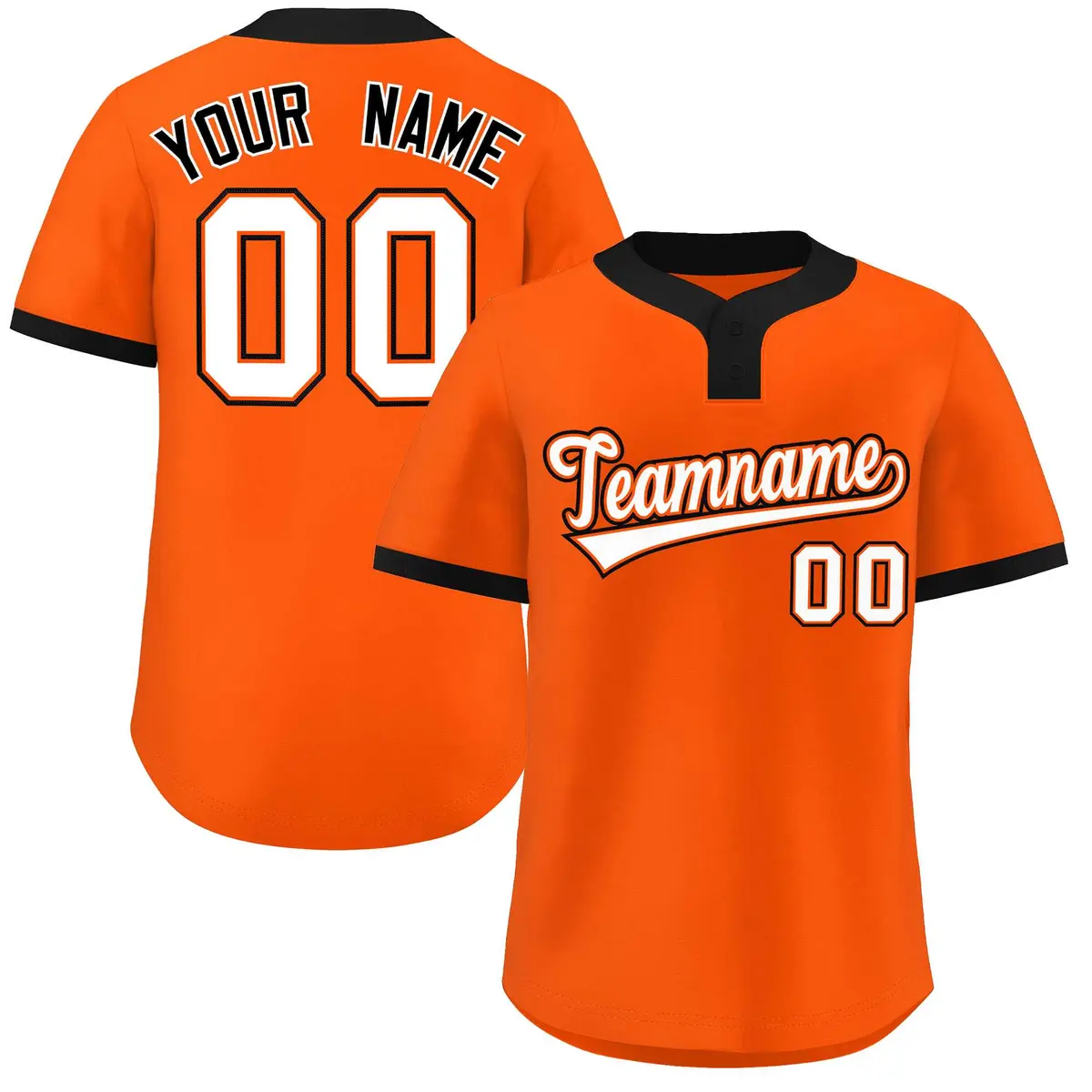 Orange White-Black Classic Two-Button Softball Jersey