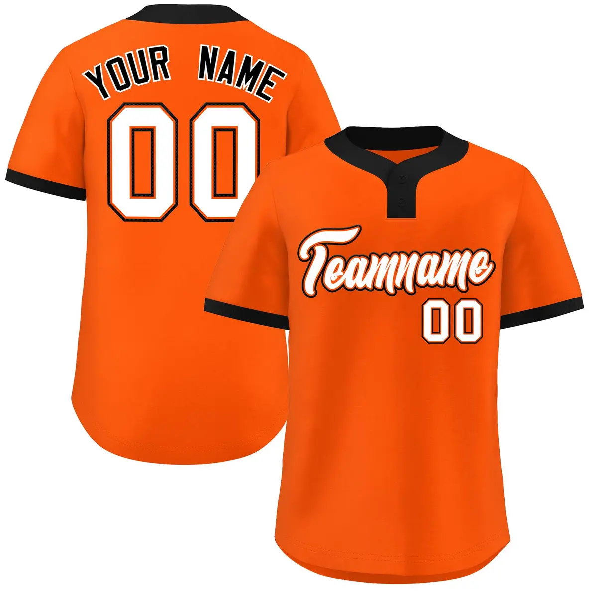 Orange White-Black Classic Two-Button Softball Jersey