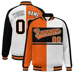 Orange White-Black Color Block Varsity Baseball Jacket