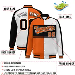 Orange White-Black Color Block Varsity Baseball Jacket 2