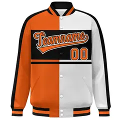 Orange White-Black Color Block Varsity Baseball Jacket 3