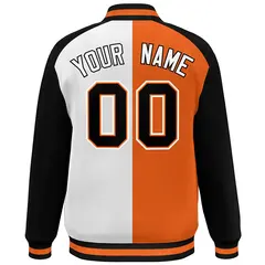 Orange White-Black Color Block Varsity Baseball Jacket 4