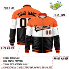 Orange White-Black Color Block Varsity Letterman Bomber Jacket 2