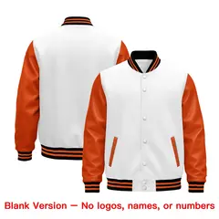 Orange White Black Raglan Varsity Full-Snap Leather Sleeves Letterman Jacket 5