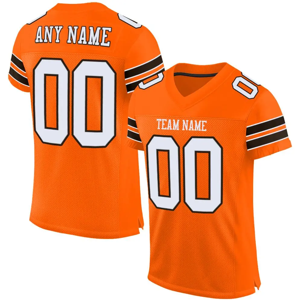 Orange White-Brown Mesh Football Jersey