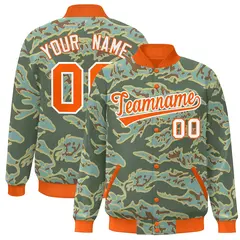 Orange White Camo Varsity Full-Snap Letterman Bomber Jacket