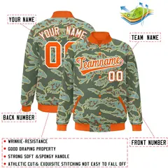 Orange White Camo Varsity Full-Snap Letterman Bomber Jacket 2