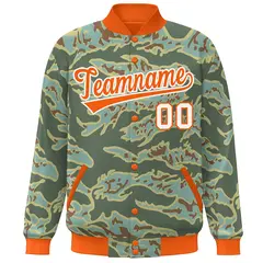 Orange White Camo Varsity Full-Snap Letterman Bomber Jacket 3