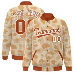 Orange White Camo Varsity Full-Snap Letterman Bomber Jacket