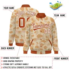 Orange White Camo Varsity Full-Snap Letterman Bomber Jacket 2