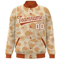 Orange White Camo Varsity Full-Snap Letterman Bomber Jacket 3