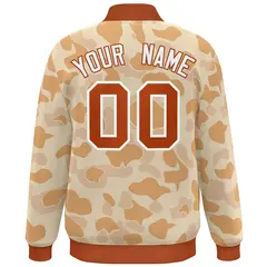 Orange White Camo Varsity Full-Snap Letterman Bomber Jacket 4