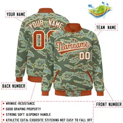 Orange White Camo Varsity Full-Snap Letterman Bomber Jacket 2