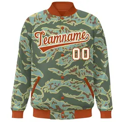 Orange White Camo Varsity Full-Snap Letterman Bomber Jacket 3