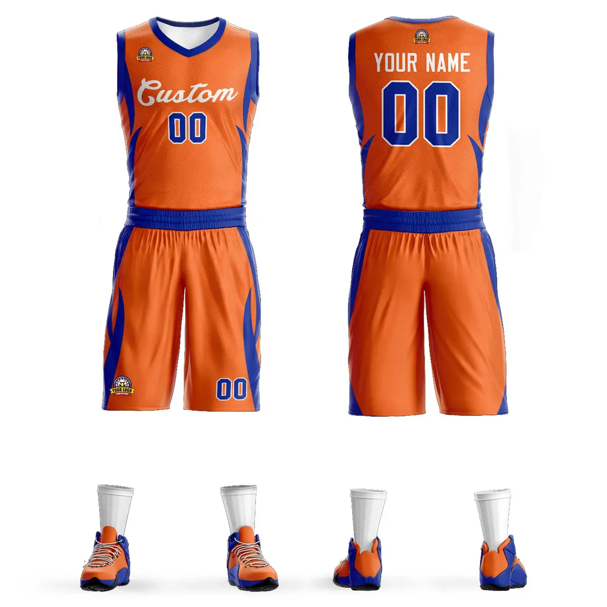 Orange White Classic Mesh Basketball Jersey
