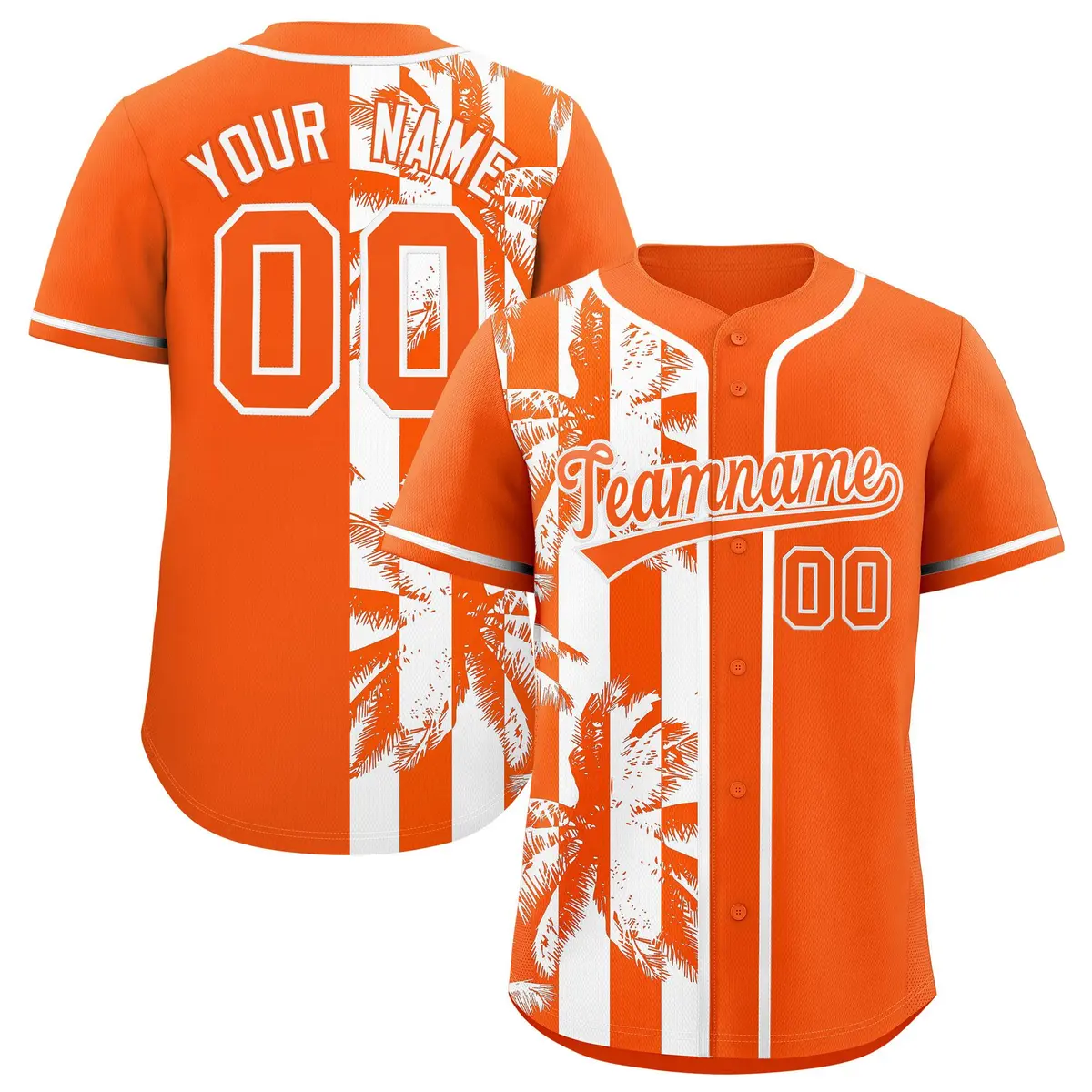 Orange White Coconut Tree Split Baseball Jersey