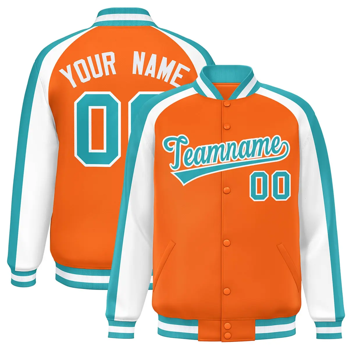 Orange White Color Block Raglan Varsity Letterman Jacket