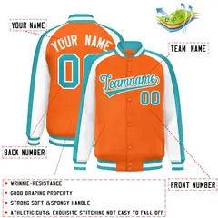 Orange White Color Block Raglan Varsity Letterman Jacket 2