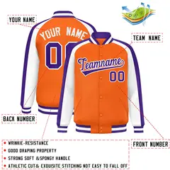 Orange White Color Block Raglan Varsity Letterman Jacket 2
