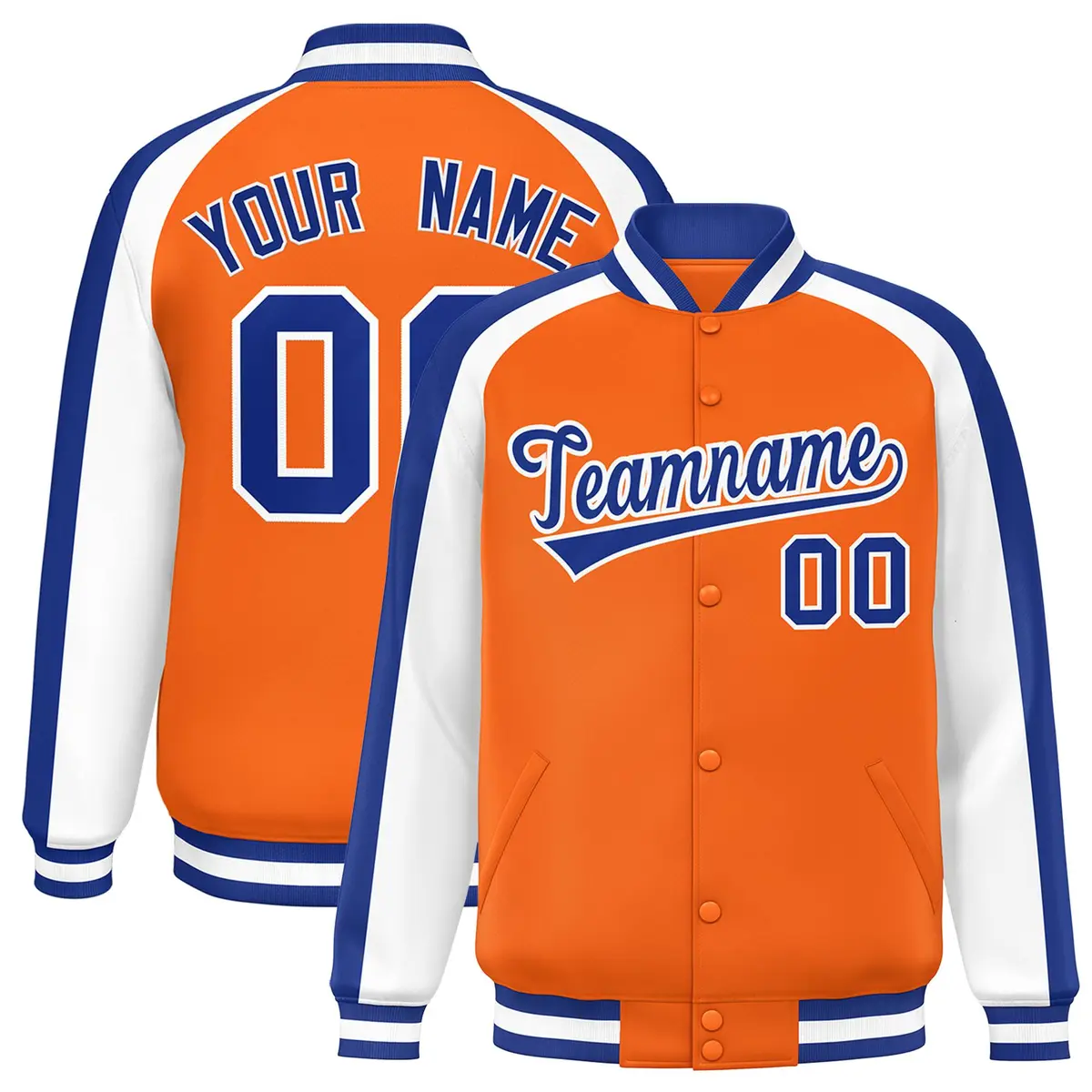 Orange White Color Block Raglan Varsity Letterman Jacket