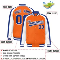 Orange White Color Block Raglan Varsity Letterman Jacket 2