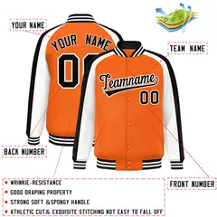 Orange White Color Block Raglan Varsity Letterman Jacket 2