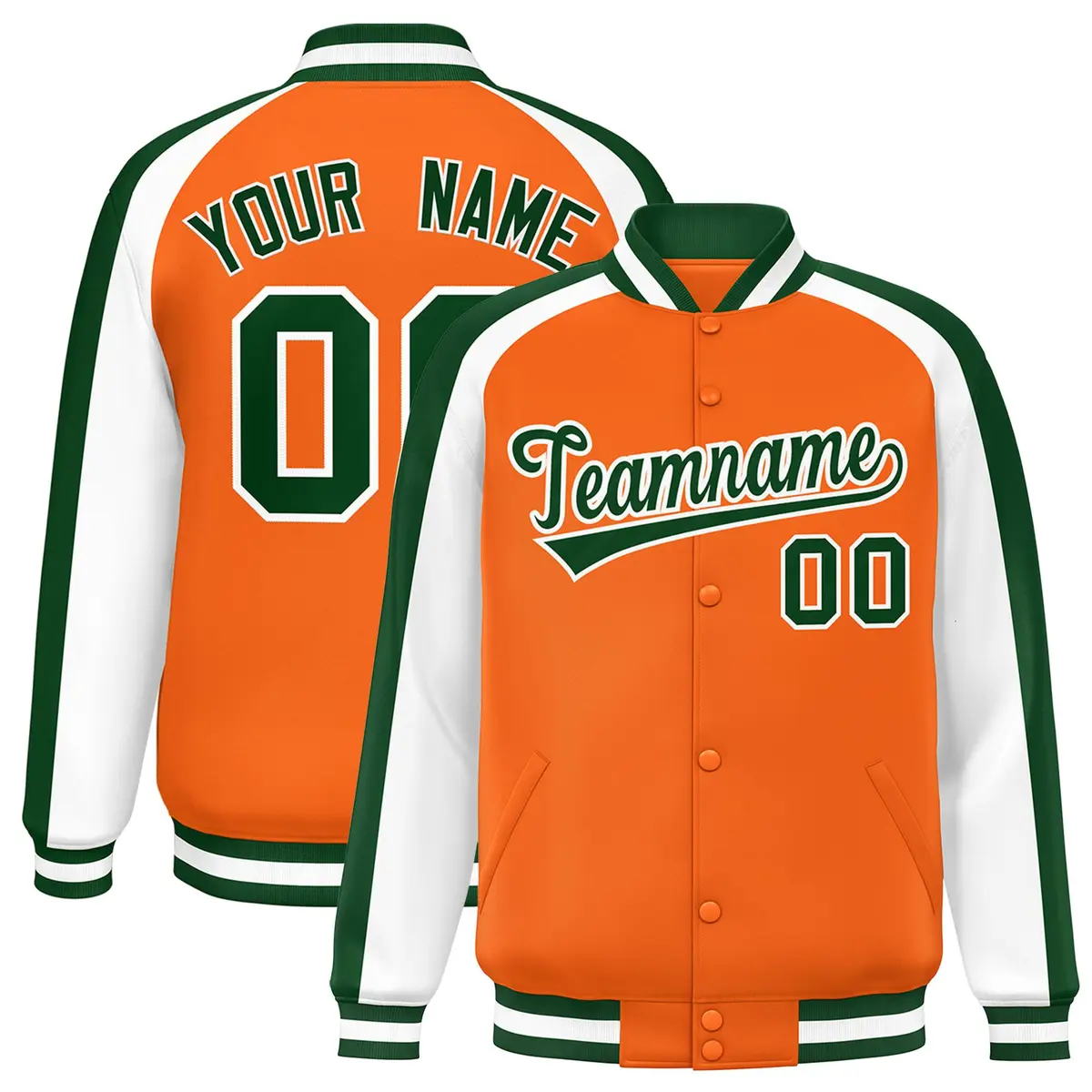 Orange White Color Block Raglan Varsity Letterman Jacket