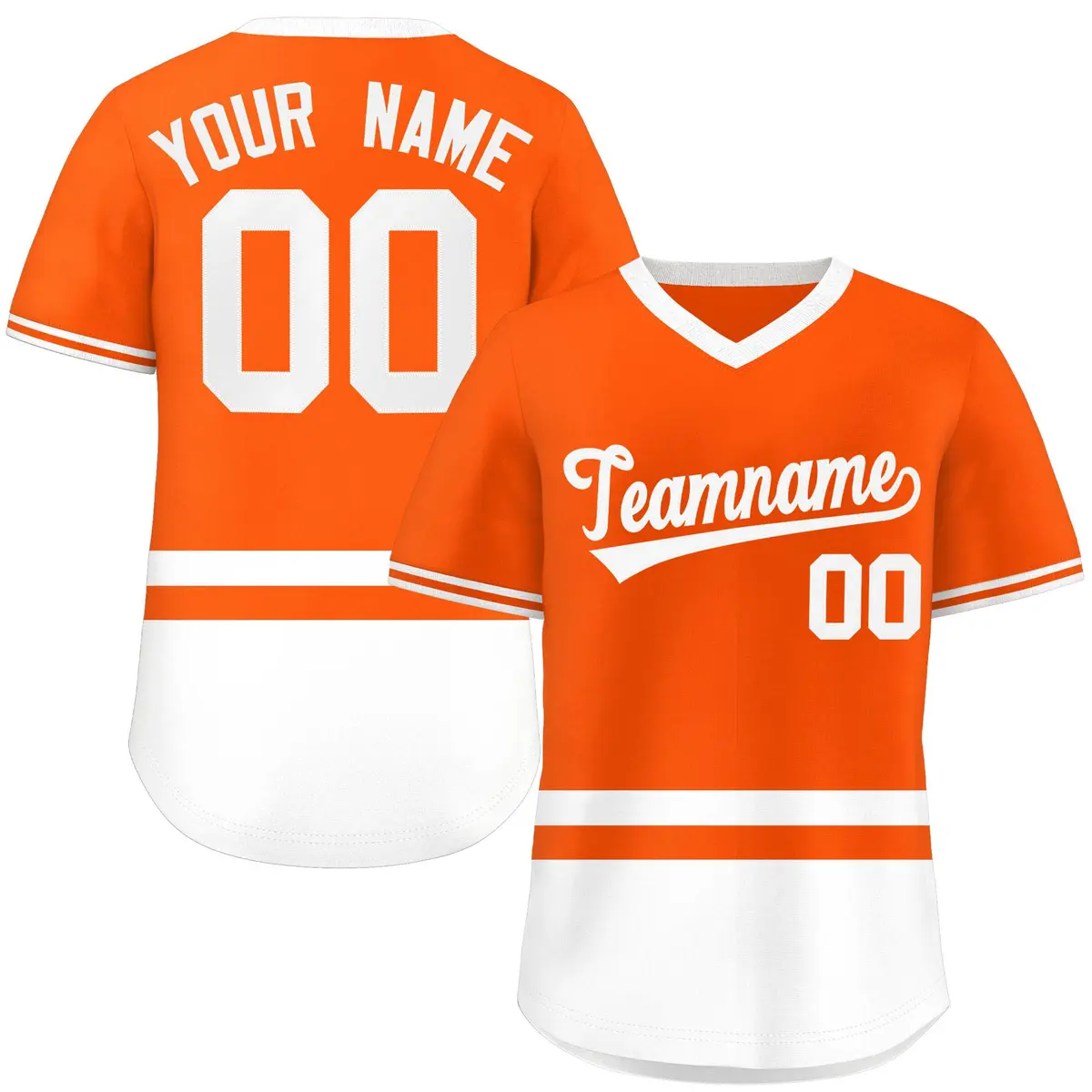 Orange White Color Block V-Neck Pullover Baseball Jersey