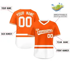 Orange White Color Block V-Neck Pullover Baseball Jersey 2