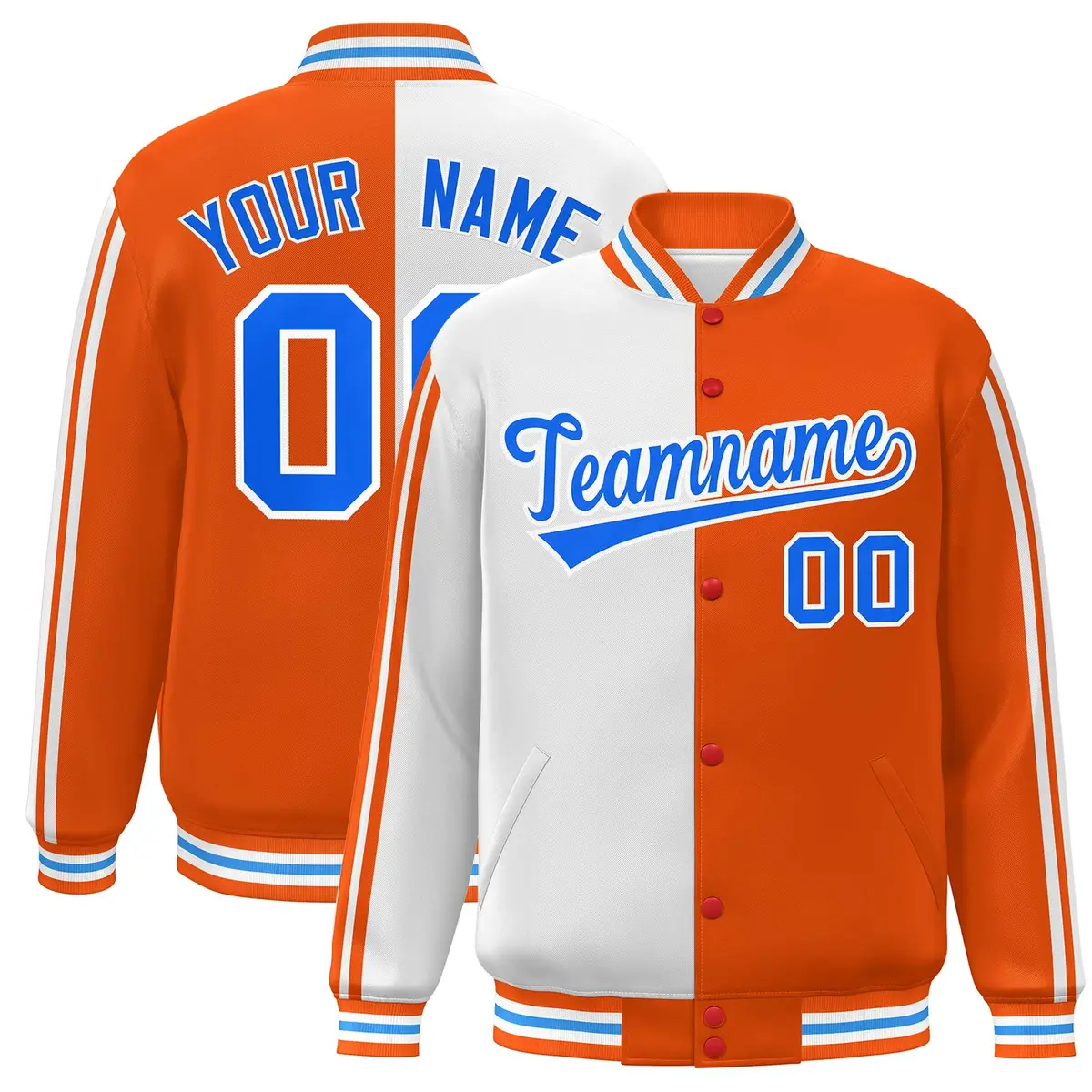 Orange White Color Block Varsity Baseball Bomber Jacket