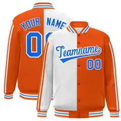 Orange White Color Block Varsity Baseball Bomber Jacket