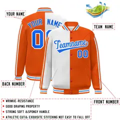 Orange White Color Block Varsity Baseball Bomber Jacket 2