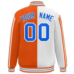 Orange White Color Block Varsity Baseball Bomber Jacket 4