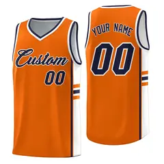 Orange White Color Block Varsity Basketball Jersey 1