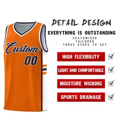 Orange White Color Block Varsity Basketball Jersey 2