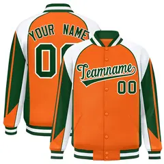 Orange White Color Block Varsity Raglan Letterman Jacket