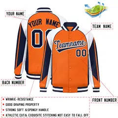 Orange White Color Block Varsity Raglan Letterman Jacket 2