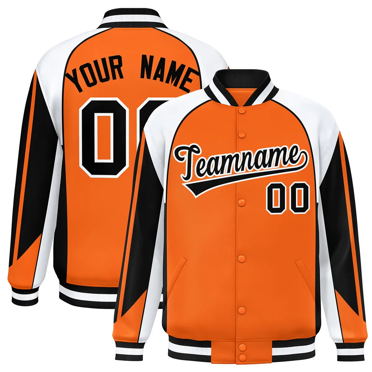 Orange White Color Block Varsity Raglan Letterman Jacket