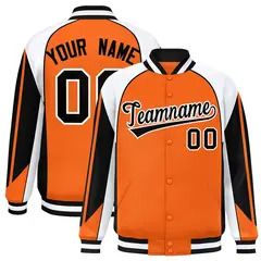 Orange White Color Block Varsity Raglan Letterman Jacket