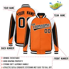 Orange White Color Block Varsity Raglan Letterman Jacket 2